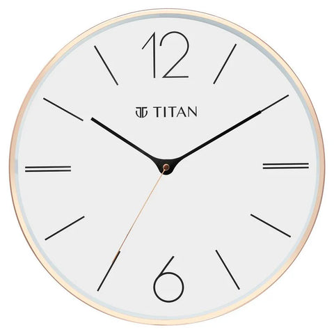 W0058MA01 Titan Metallic Wall Clock White Dial with Rose Gold Sleek frame and Silent Sweep Technology
