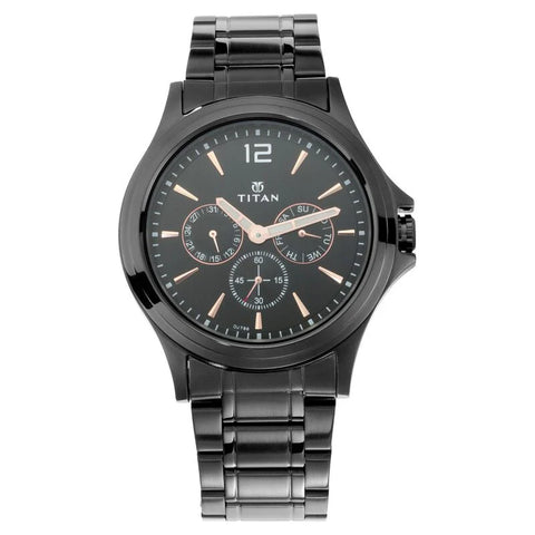 NR1698NM01 Titan  Black Dial Stainless Steel Strap Watch for Men