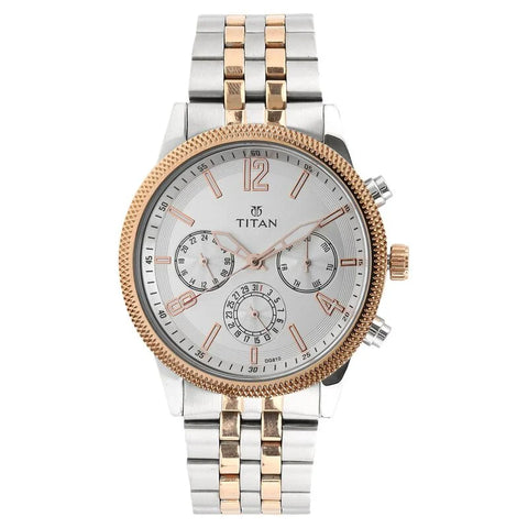 NR1734KM02 Titan Men's  White Dial with Two-Tone Stainless Steel Bracelet Watch
