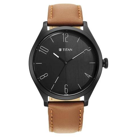 NR1865NL01 Titan Quartz Analog Black Dial Leather Strap Watch for Men