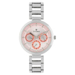 NR2480SM05 Titan Quartz Multifunction Pink Dial Stainless Steel Strap Watch for Women