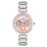NR2480SM05 Titan Quartz Multifunction Pink Dial Stainless Steel Strap Watch for Women