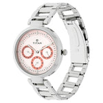 NR2480SM05 Titan Quartz Multifunction Pink Dial Stainless Steel Strap Watch for Women
