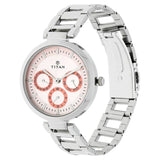 NR2480SM05 Titan Quartz Multifunction Pink Dial Stainless Steel Strap Watch for Women