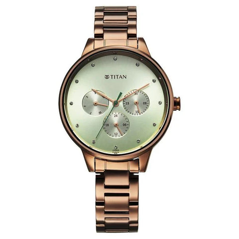 2648qm03 Titan  Day and Date  Brown Stainless Steel Strap Watch For Women