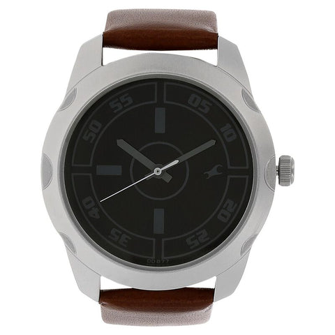 NR3123SL03 Fastrack Quartz Analog Black Dial Leather Strap Watch for Guys