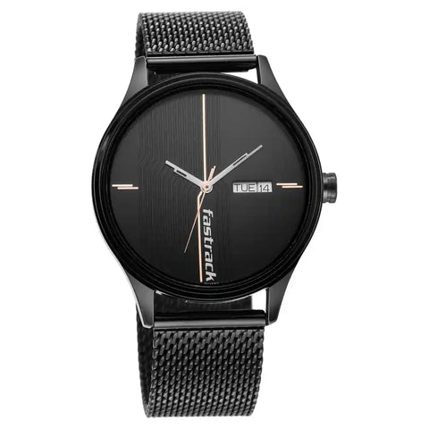 3247NM03 BLACK DIAL STAINLESS STEEL STRAP WATCH