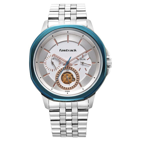 3303KM01 Multifunction Silver Dial Stainless Steel Strap Watch for Guys