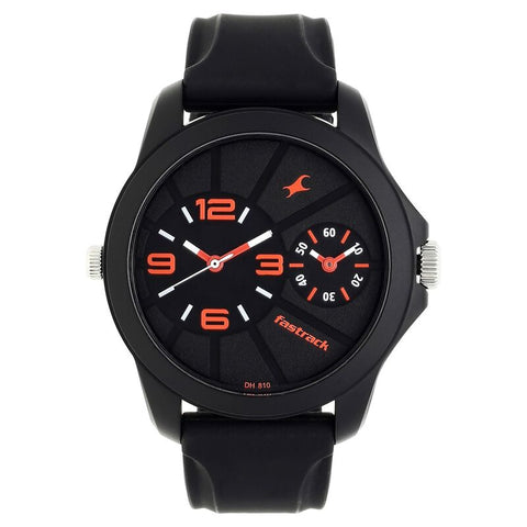 NR38042PP01 Fastrack Quartz Analog Black Dial Silicone Strap Watch for Guys