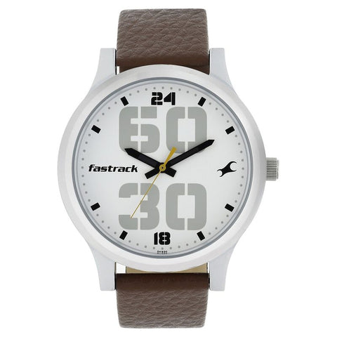 NR38051SL06 White Dial Leather Strap Watch for Guys