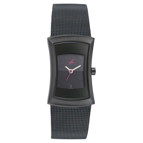 6093NM01 Fastrack  Analog Black Dial Stainless Steel Strap Watch for Girls
