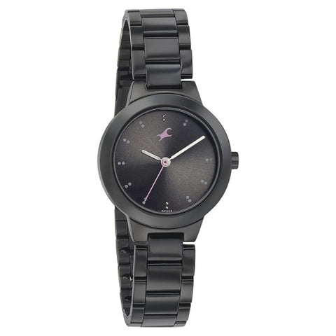 6150NM01 Black Dial Stainless Steel Strap Watch for Girls