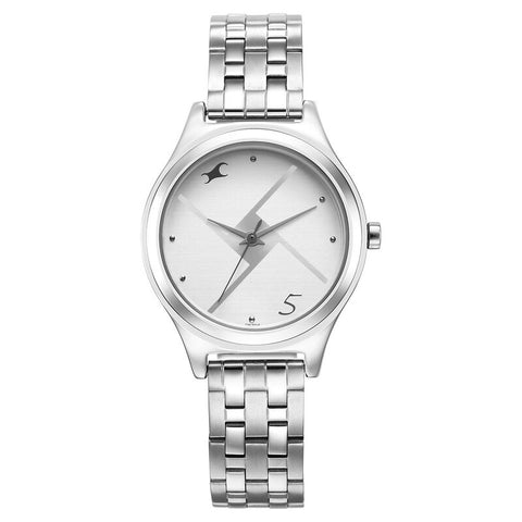 6152SM08 Fastrack Stunners Silver Dial Metal Strap Watch for Girls