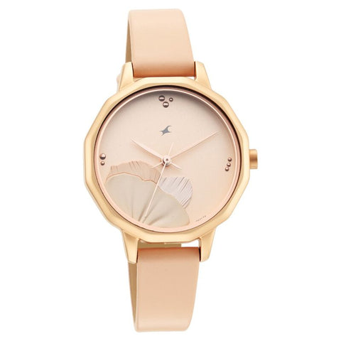 NS6259WL01 Analog Rose Gold Dial Leather Strap Watch for Girls