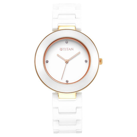 95189KC01 Titan Ceramics White Dial Analog Ceramic Strap watch for Women