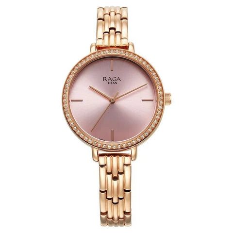 95286WM01 Titan Raga  Pink Dial Metal Strap Watch for Women