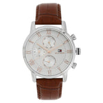 NETH1791400 Tommy Hilfiger Quartz Multifunction Silver Dial Leather Strap Watch for Men