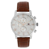 NETH1791400 Tommy Hilfiger Quartz Multifunction Silver Dial Leather Strap Watch for Men