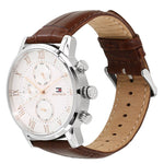 NETH1791400 Tommy Hilfiger Quartz Multifunction Silver Dial Leather Strap Watch for Men