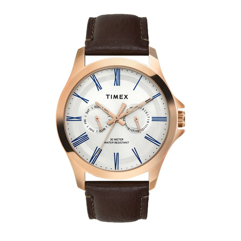 TW000X128 Timex Men Analog Silver Round Brass Dial Watch