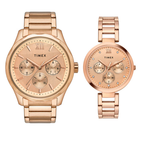 TW00PR266 Timex Empera Pairs Rose Gold Dial Round Case Multifunction Function Watch