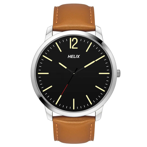 TW039HG09 Helix By Timex Black Round Analog Leather Watch Men