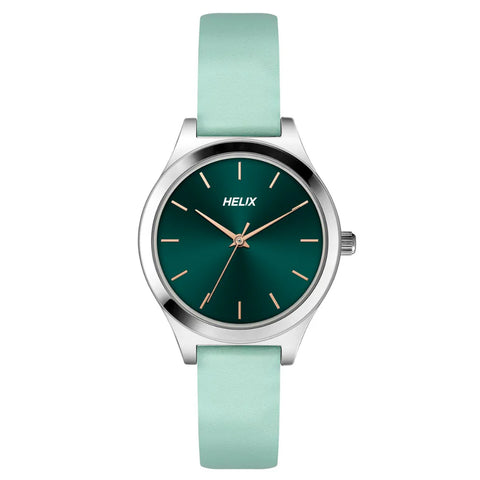 TW049HL05 Helix By Timex Green Round Analog Leather Watch Women