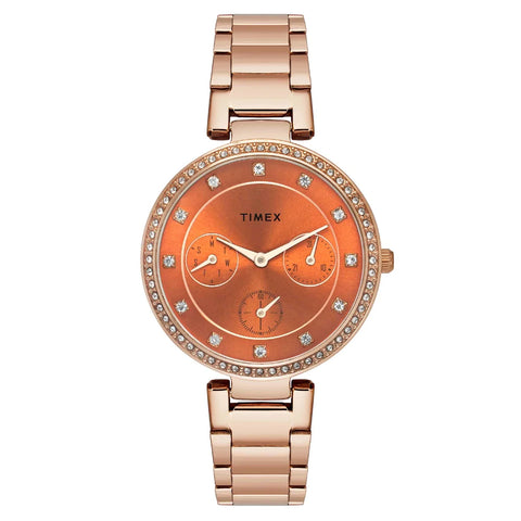 TWEL18701 Timex Cosmic Awe Women Multifunction Round Dial Orange Watch