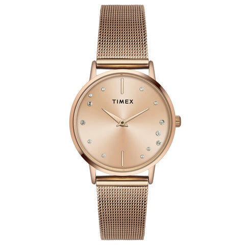 TWEL15602 Timex  Rose Gold Dial Round Case 2 Hands Function Watch