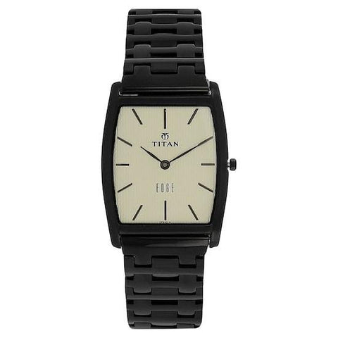 Titan Edge Champagne Tonneau Dial Stainless Steel Strap Analog Watches For Men NH1044NM02A - Bharat Time Style