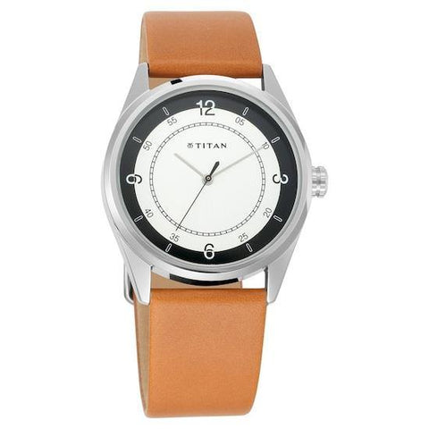 Workwear Watch with White Dial & Leather Strap - Bharat Time Style