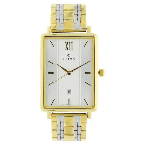 Titan White Rectangle Dial Stainless Steel Strap Analog with Date Watches For Men 1738BM01 - Bharat Time Style