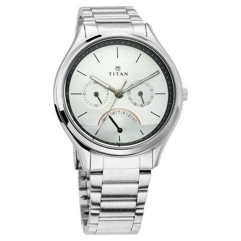 TITAN Workwear Watch with Silver Dial & Stainless Steel Strap - 1803SM01