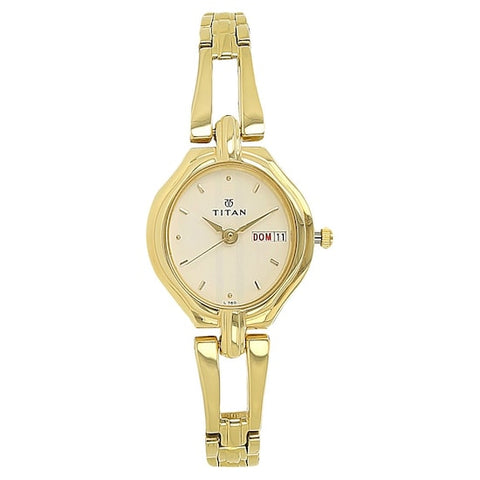 TITAN White Dial Golden Stainless Steel Strap Watch - 2345YM01