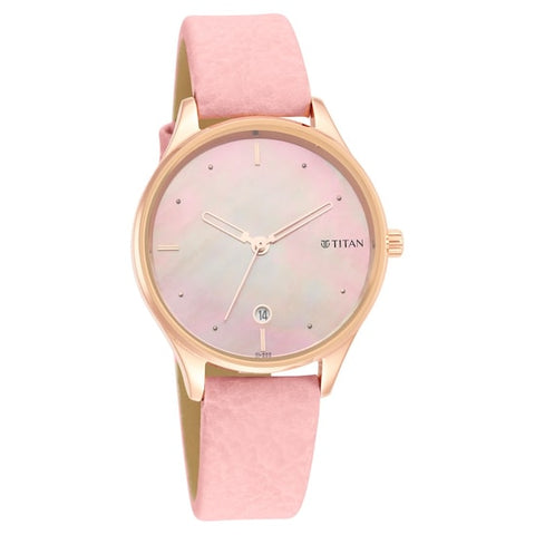 TITAN Pastel Dreams Mother Of Pearl Dial Dusty Rose Leather Strap Watch - 2670WL02