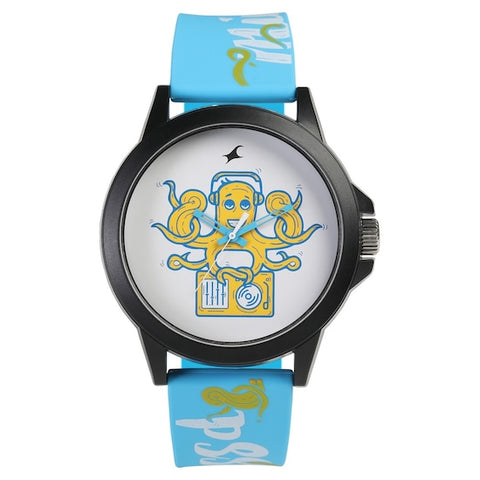 Wicked Lines White Dial Blue Silicon Strap Watch - 38024PP44