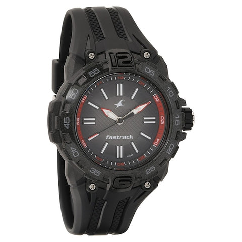TRENDIES BLACK AND RED DIAL PU STRAP WATCH -  38056PP02