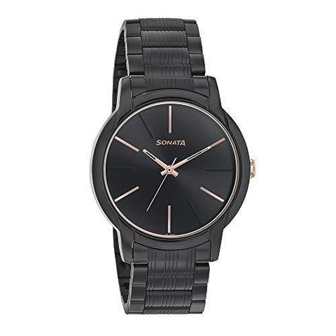 Sonata Beyond Gold Analog Black Dial Men's Watch 77031KM04/NN77031KM04 - Bharat Time Style