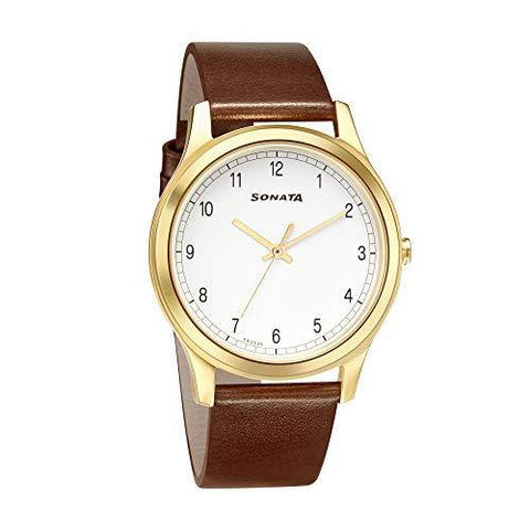Sonata Analog White Dial Men's Watch-7135YL01 - Bharat Time Style