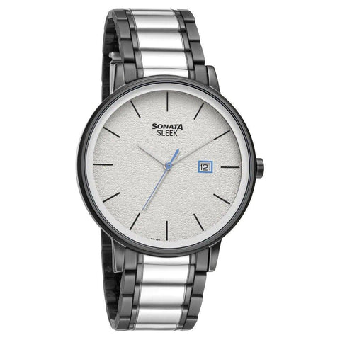 Sonata Sleek White Dial Analog Watch with Date Function for Men - 7131KM02 - Bharat Time Style