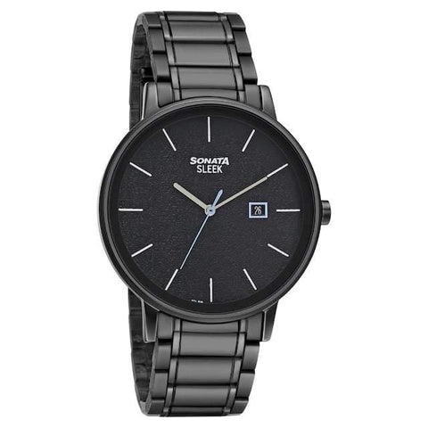 Sleek Black Dial Analog Watch - 7131NM02 - Bharat Time Style