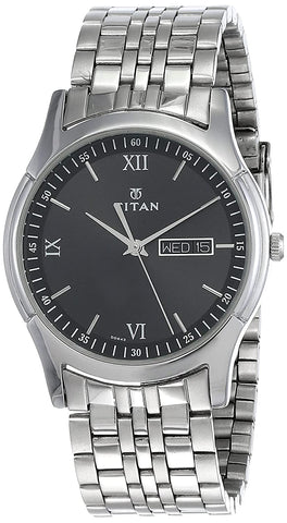 Titan Black Dial Silver Stainless Steel Strap Watch - 1636SM01