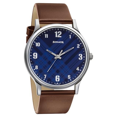 Sonata Smart Plaid From Sonata Blue Dial Analog Watch For Men 77105Sl03 - Bharat Time Style