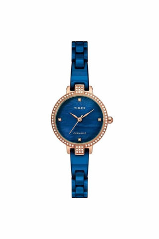 Timex Womens Mother of Pearl Blue Dial Ceramic Bracelet Analogue Watch - TWEL15702