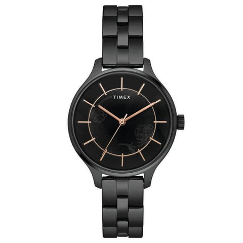 TIMEX Ladies Black Floral Dial Watch -TWEL14809